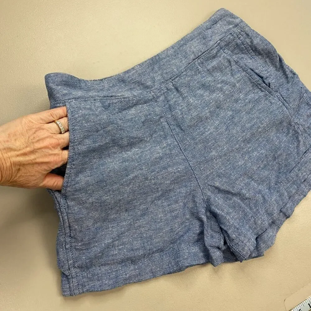 GAP Womens Chambray Linen Blend Shorts Blue Medium Pull-On High Rise Pockets 30